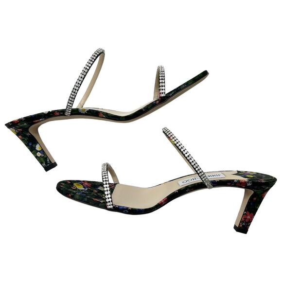 JIMMY CHOO Brea 65 Crystal Embellished Sandals EU 40 US 10 Floral Satin Mules - Picture 6 of 15